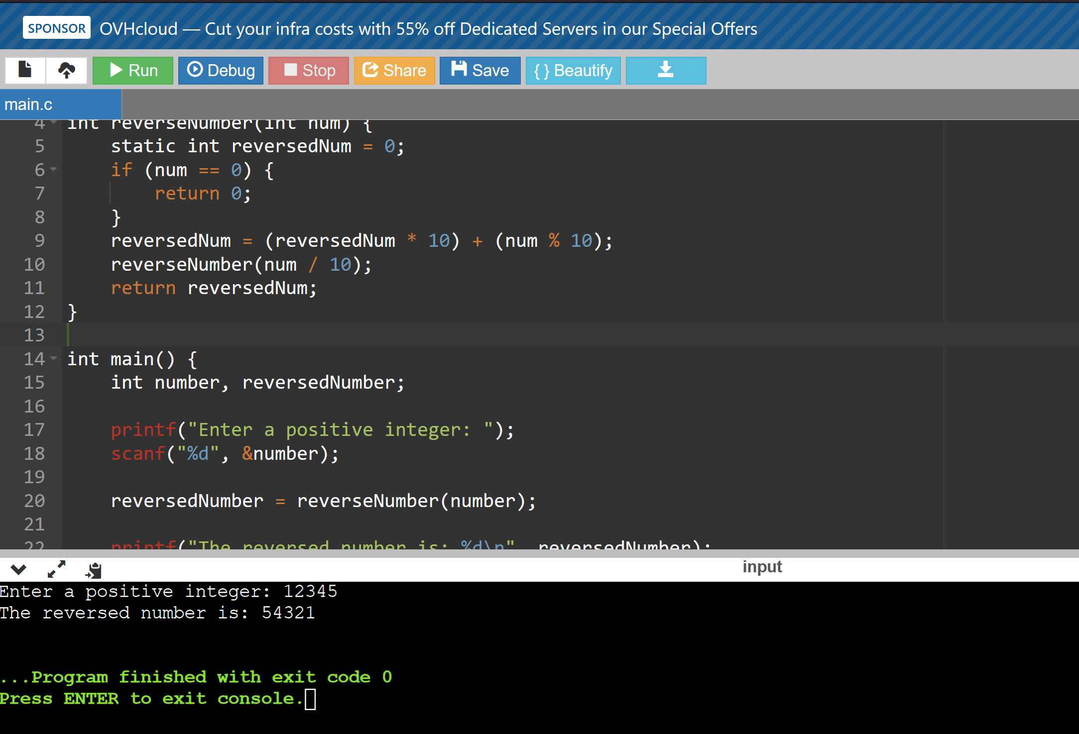 print reverse of a number using recursion in c