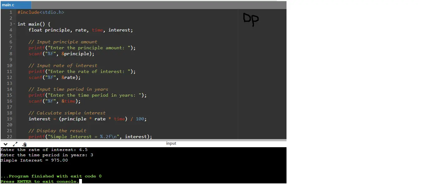 C Program to Find Simple Interest