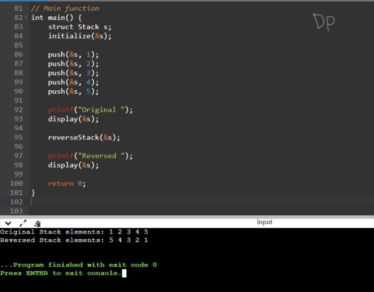 C Program to Reverse a Stack using Recursion