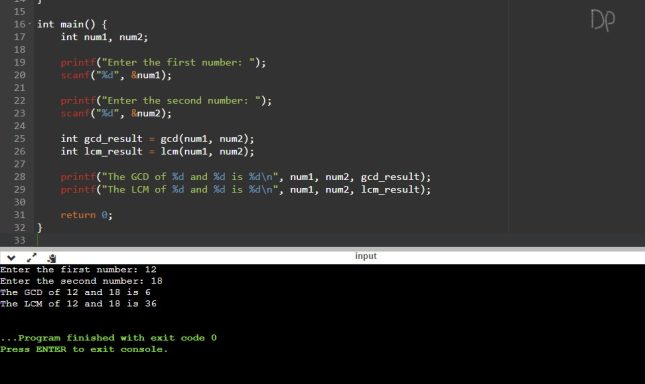 C Program to Find GCD and LCM of Two Numbers