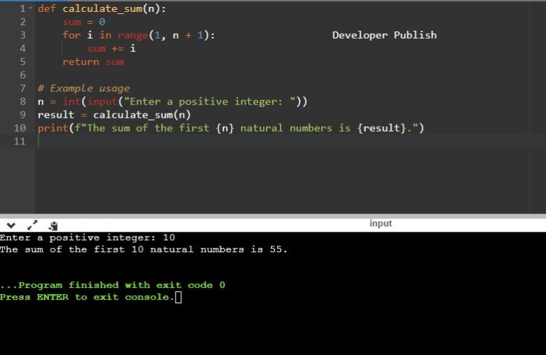 Python Program to Find Sum of First N Natural Numbers