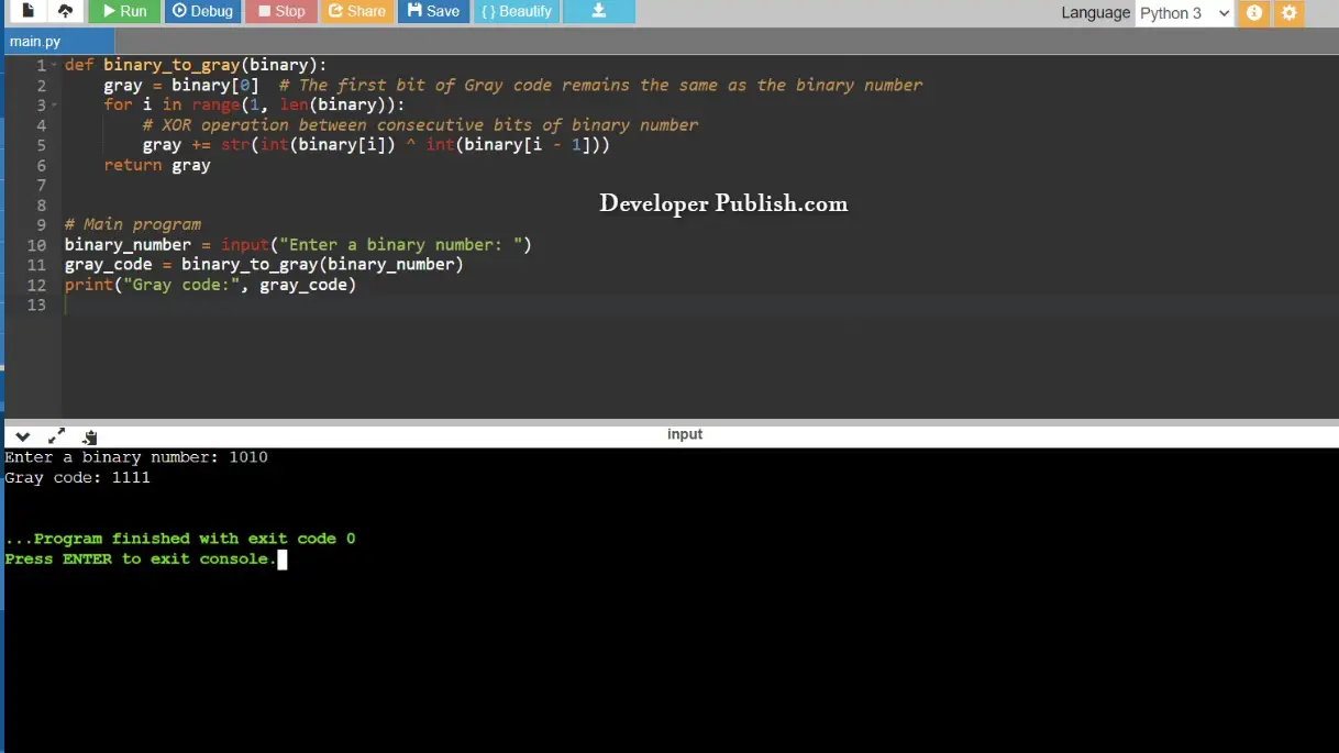 Python Program to Convert Binary to Gray Code