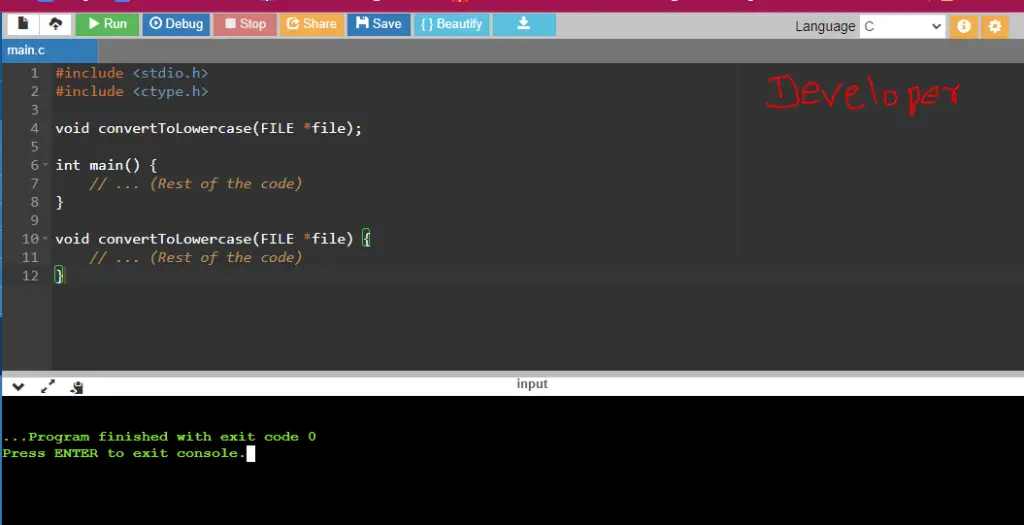 C Program to Convert the Content of File to Lowercase