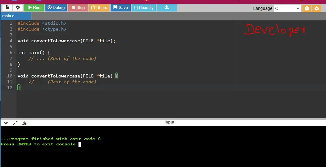 C Program to Convert the Content of File to Lowercase