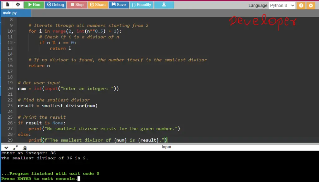 Python Program to Find the Smallest Divisor of an Integer