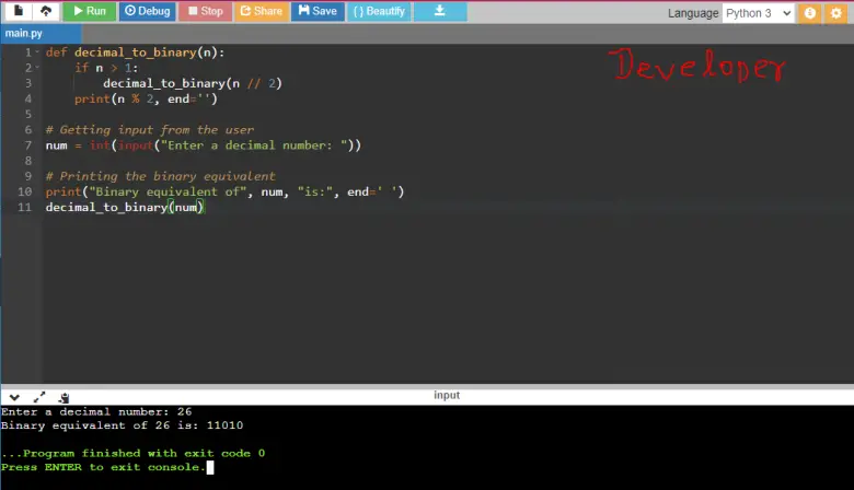 Python Program to Print Binary Equivalent of an Integer using Recursion