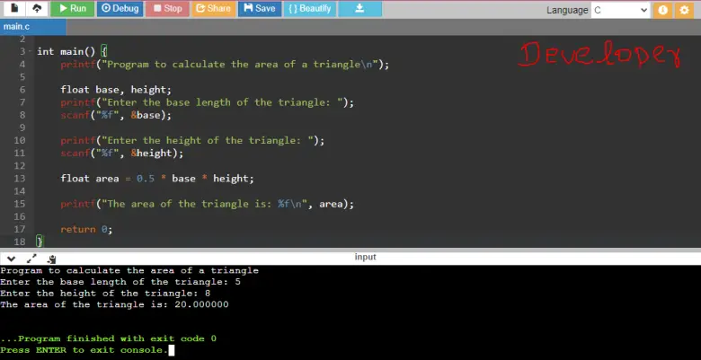 C Program to Find the Area of a Triangle