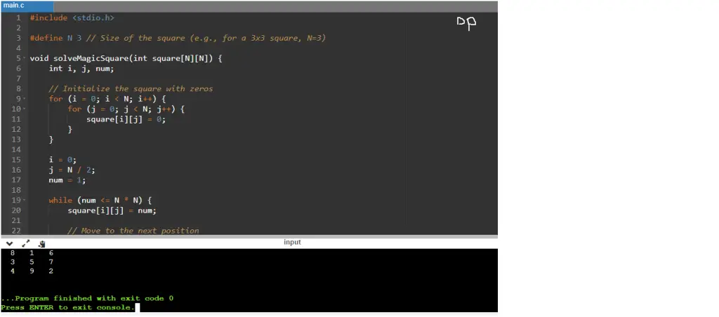 C Program to Solve the Magic Squares Puzzle