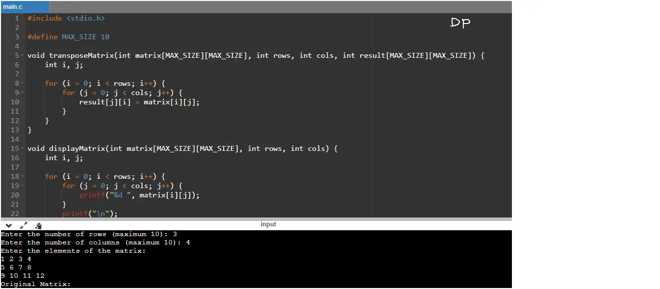 C Program To Find Transpose Of A Matrix