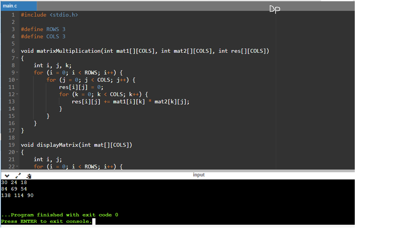 C Program to Perform Matrix Multiplication