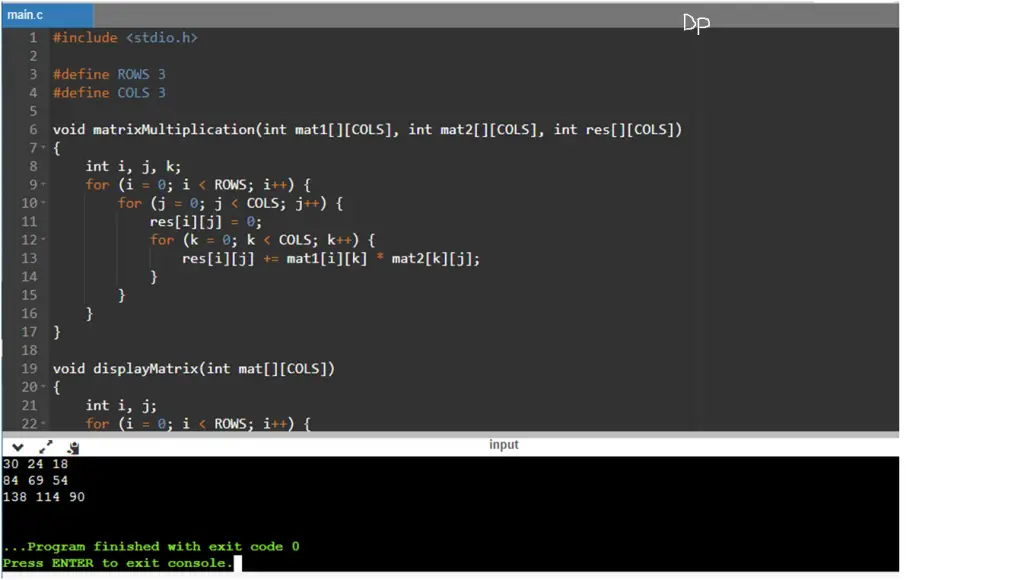 C Program to Perform Matrix Multiplication