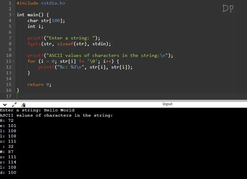 C Program To Print Ascii Value Of All Characters In The String
