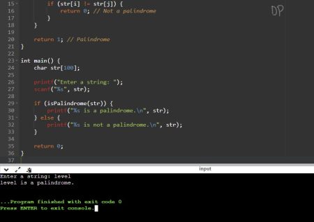 C Program to Check if a String is a Palindrome without using Built-in ...