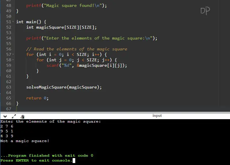 C Program to Solve the Magic Squares Puzzle