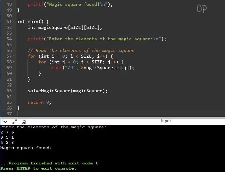 C Program to Solve the Magic Squares Puzzle