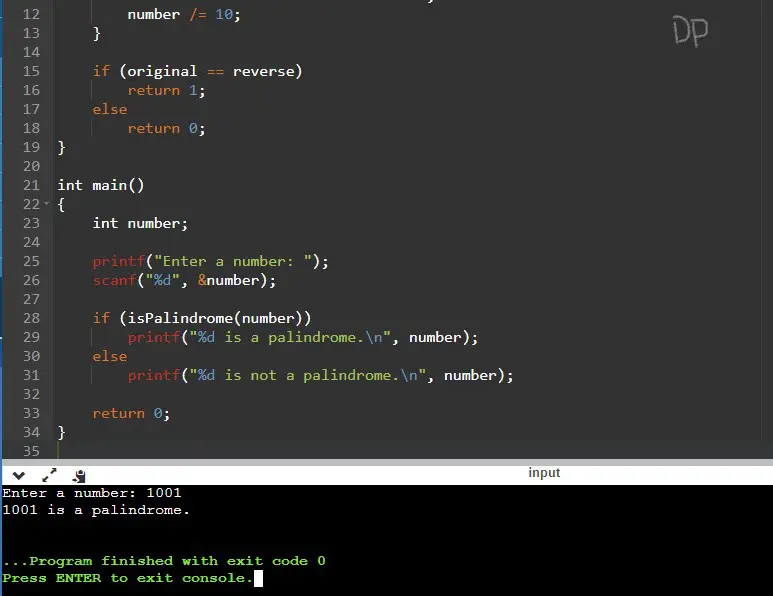 C Program to Check Whether a Number is Palindrome or Not