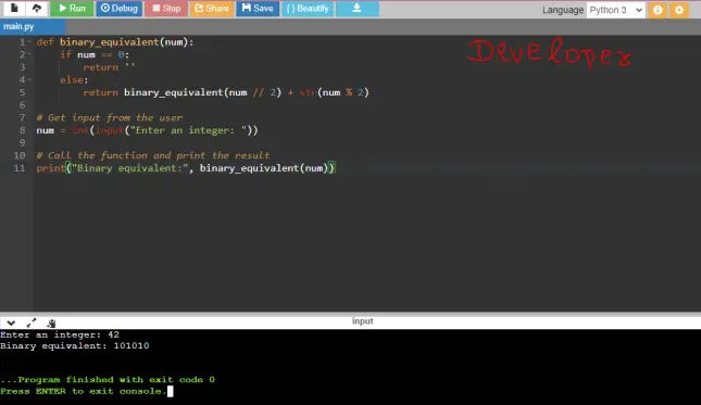 Python Program to Print Binary Equivalent of an Integer using Recursion