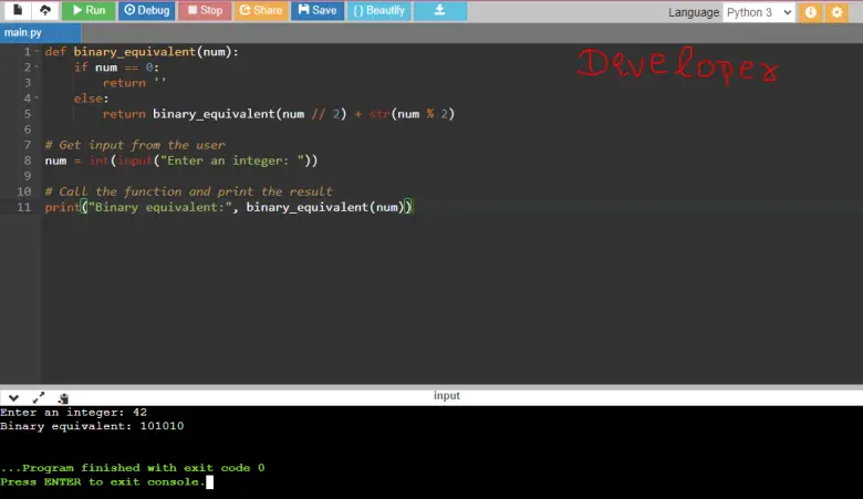 Python Program to Print Binary Equivalent of an Integer using Recursion