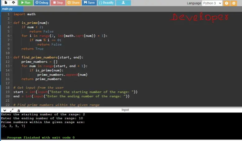Python Program to Find Prime Numbers in a Given Range
