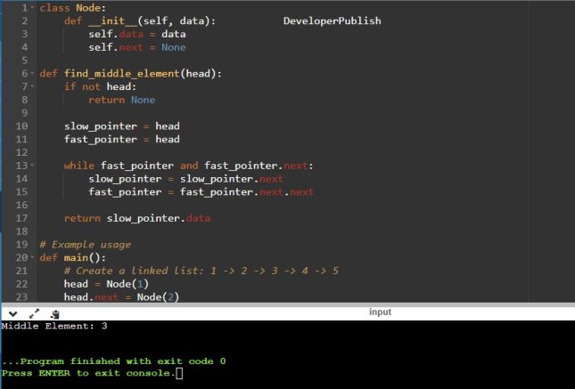 Python Program to Find Middle Element of a Linked List