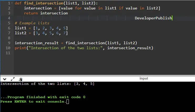 Python Program to Find the Intersection of Two Lists