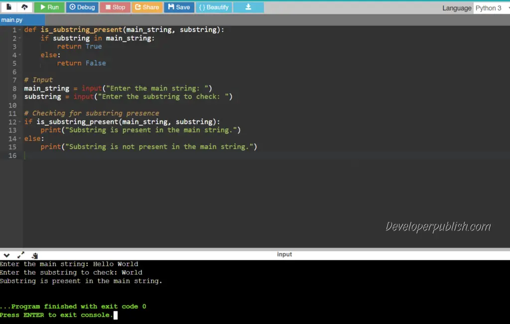 Python Program to Check if a Substring is Present in a Given String