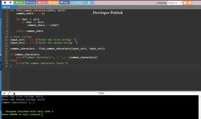 Python Program to Find Common Characters in Two Strings