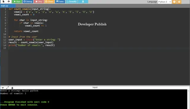 Python Program to Count Number of Vowels in a String using Sets