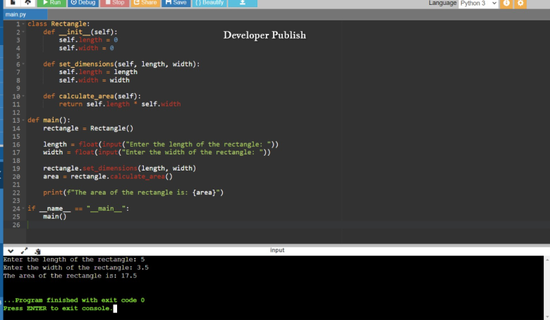 Python Program to Find the Area of a Rectangle using Classes