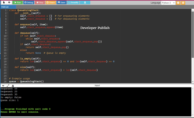 Python Program to Implement Queues using Stack