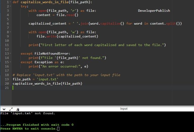 Python Program to Capitalize First Letter of Each Word in a File