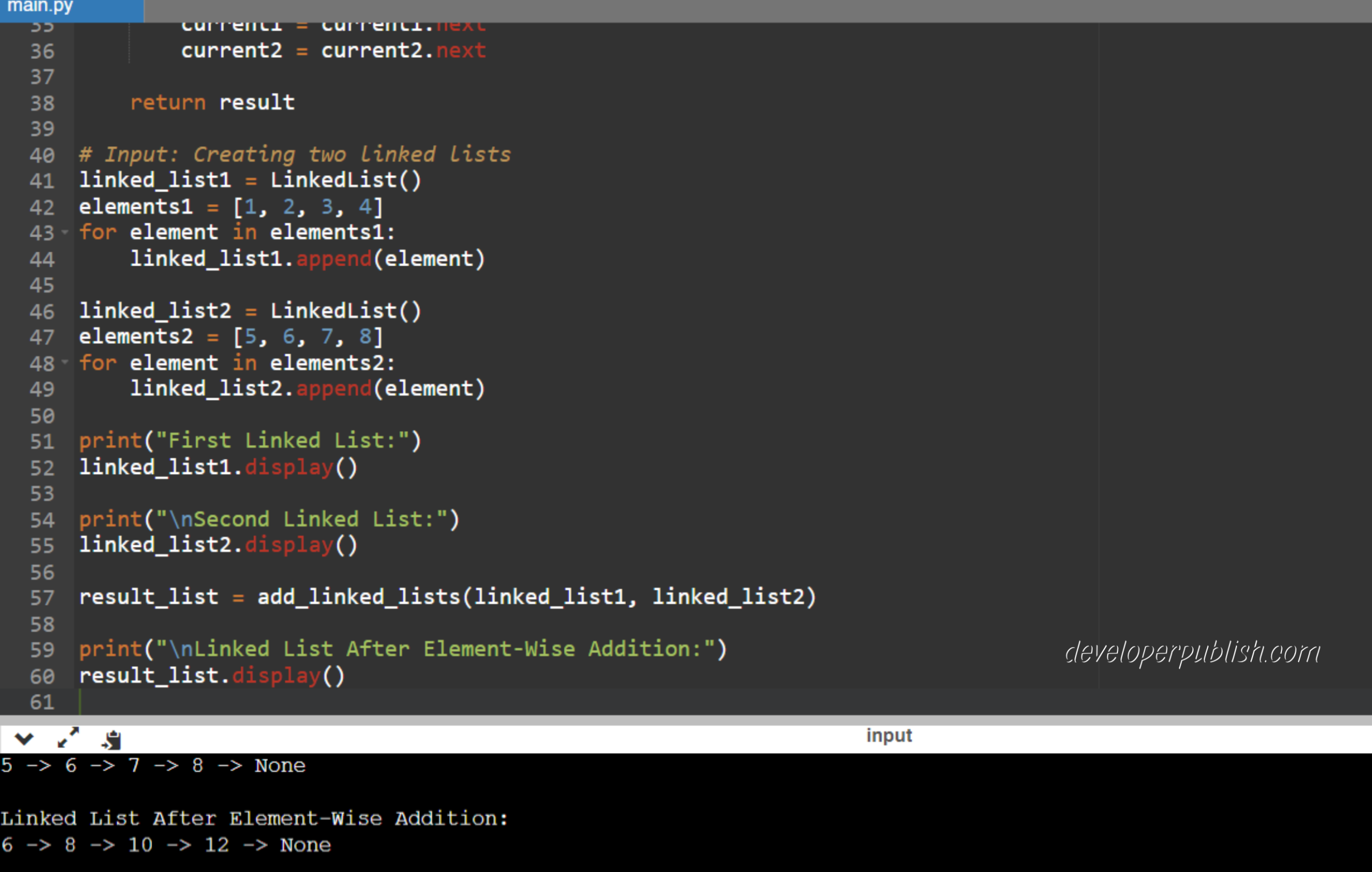 Python Program To Add Corresponding Positioned Elements Of Two Linked Lists