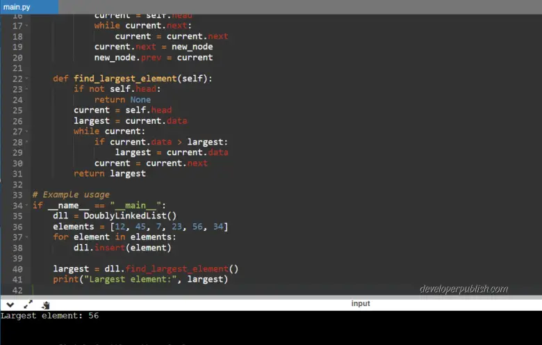Python Program to Find the Largest Element in a Doubly Linked List