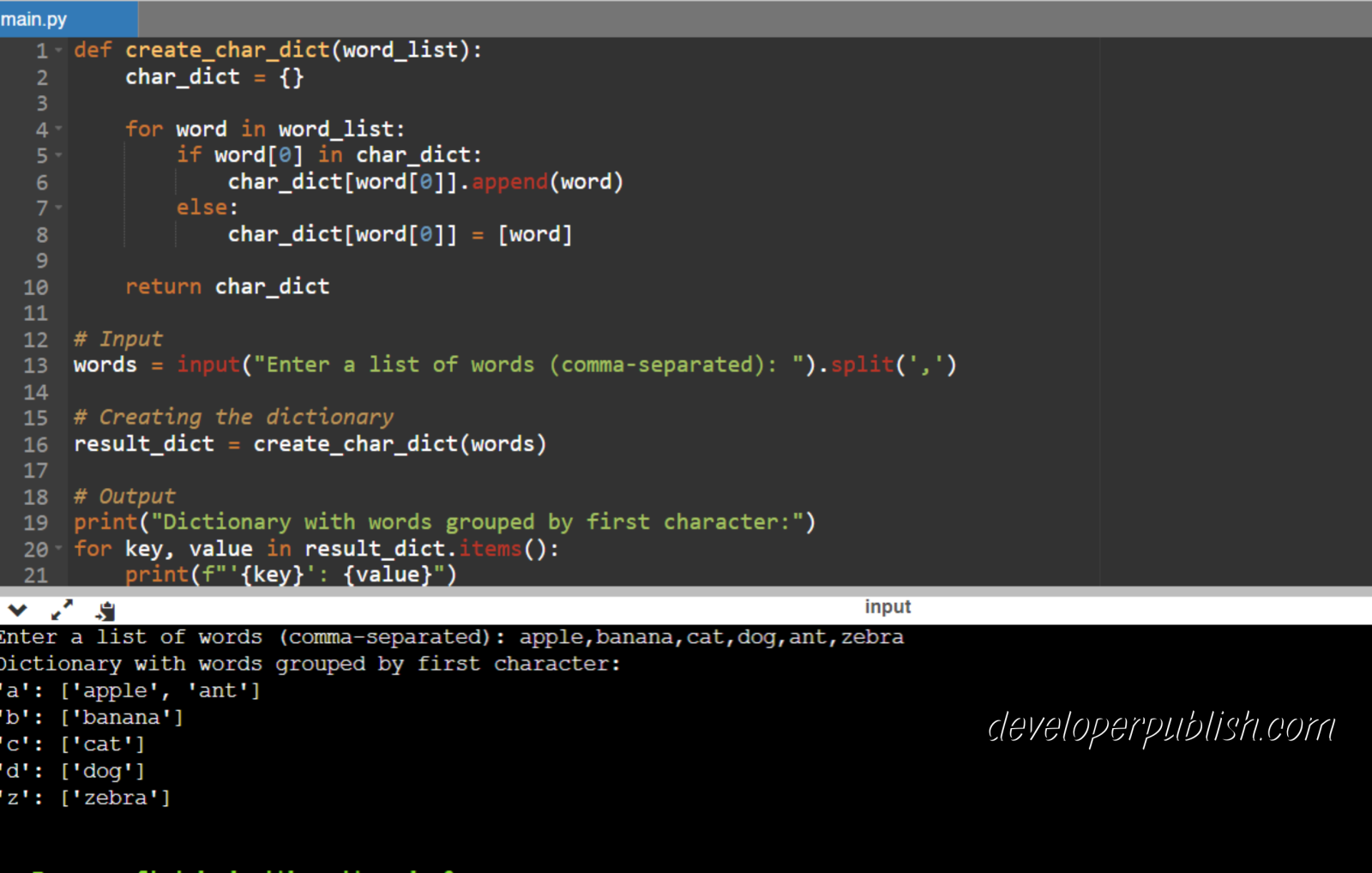 Python Program to Create a Dictionary with Key as First Character and ...