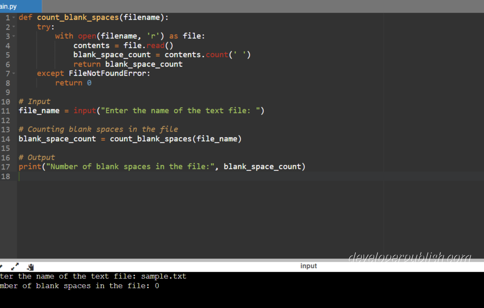 Python Program to Count the Number of Blank Spaces in a Text File