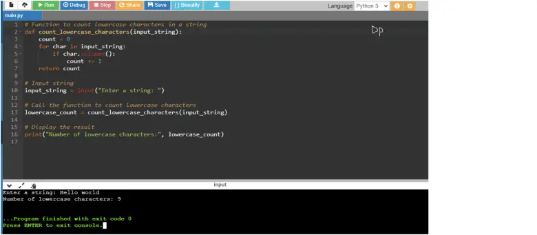 Python Program to Count Number of Lowercase Characters in a String