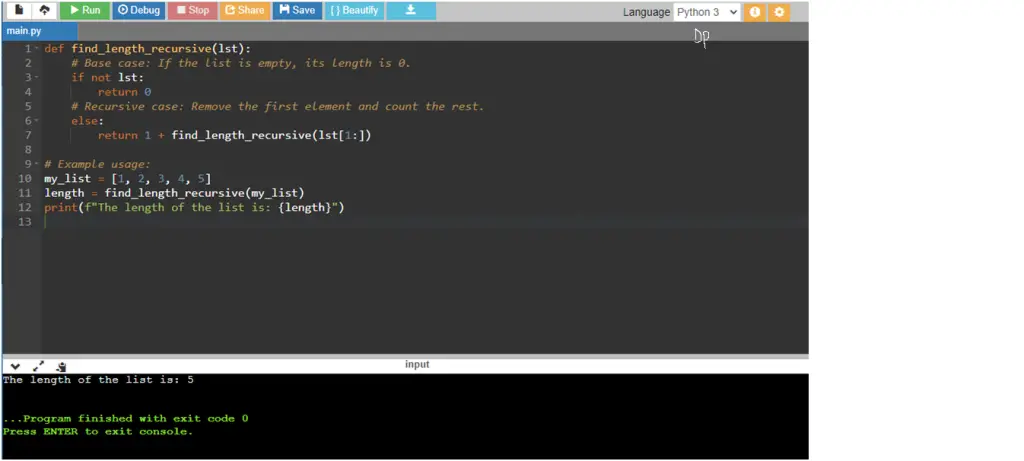 Python Program to Find the Length of a List using Recursion