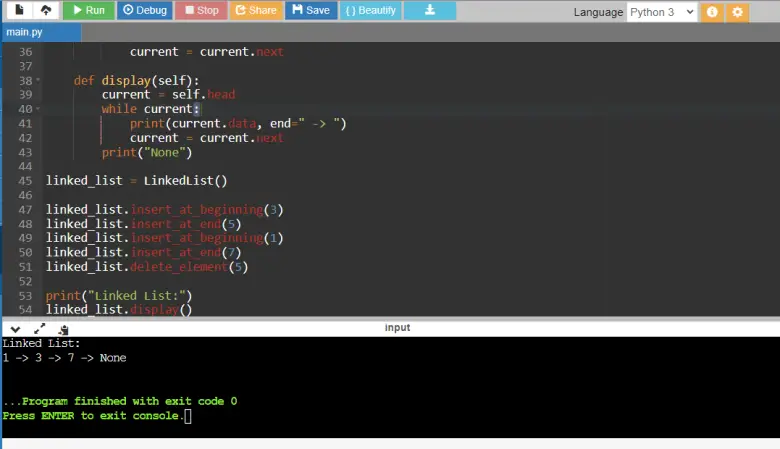 Python Program to Perform Singly Linked List Operations