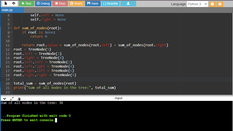Python Program to Find the Sum of All Nodes in a Tree