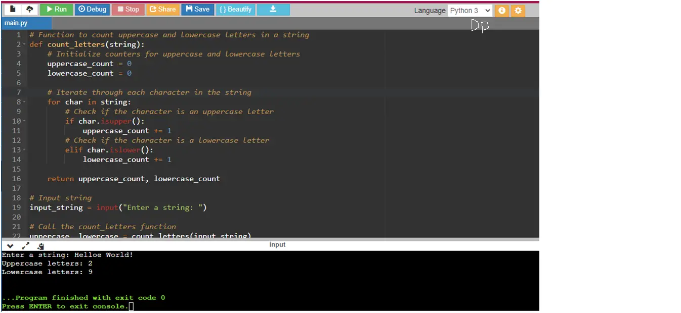 python-program-to-count-number-of-uppercase-and-lowercase-letters-in-a