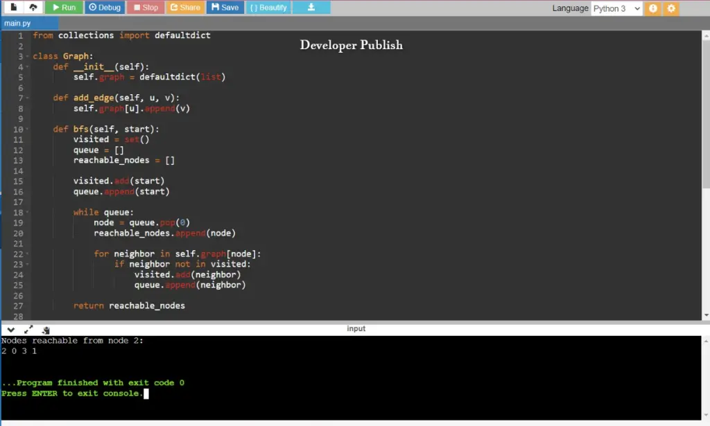 Python Program to Find All Reachable Nodes in a Graph using BFS