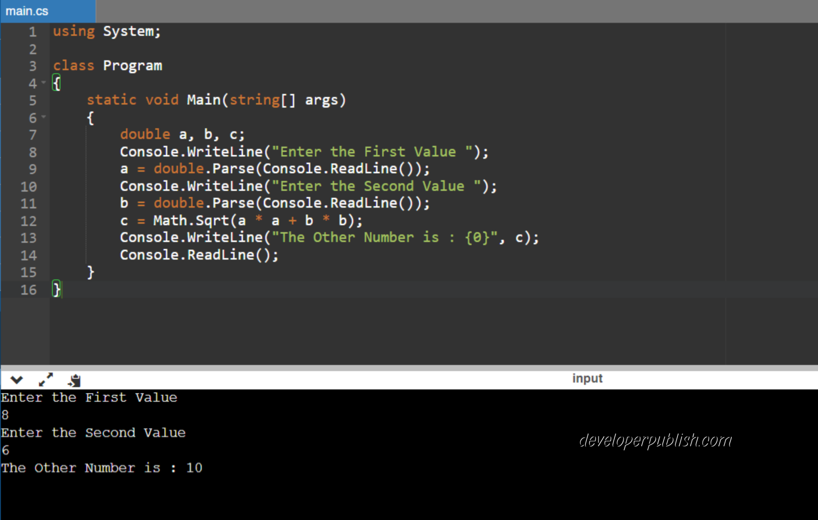 C# Program to Find a Number using Pythagoras Theorem