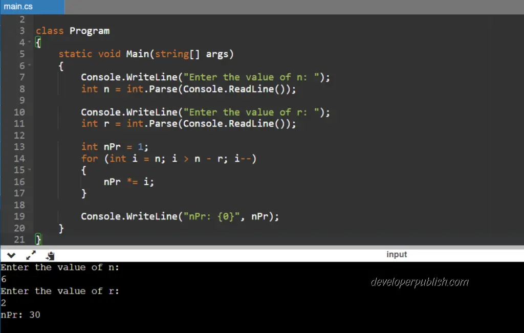 C# Program to Find nPr