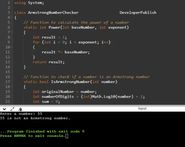 C# Program to Check Armstrong Number