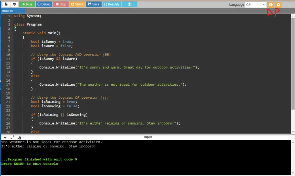 C# Program to Demonstrate the use of Conditional Logical Operator
